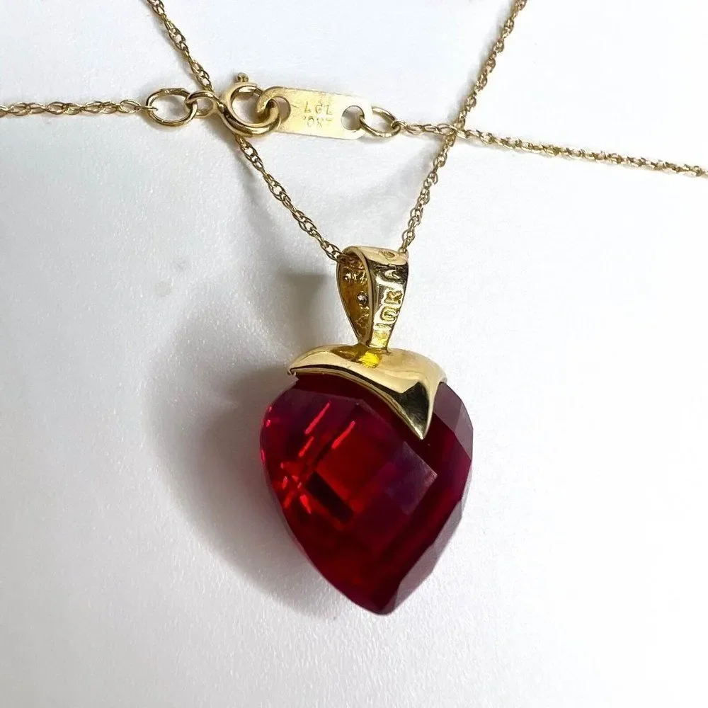 10k Yellow Gold Ruby Diamond Necklace 16